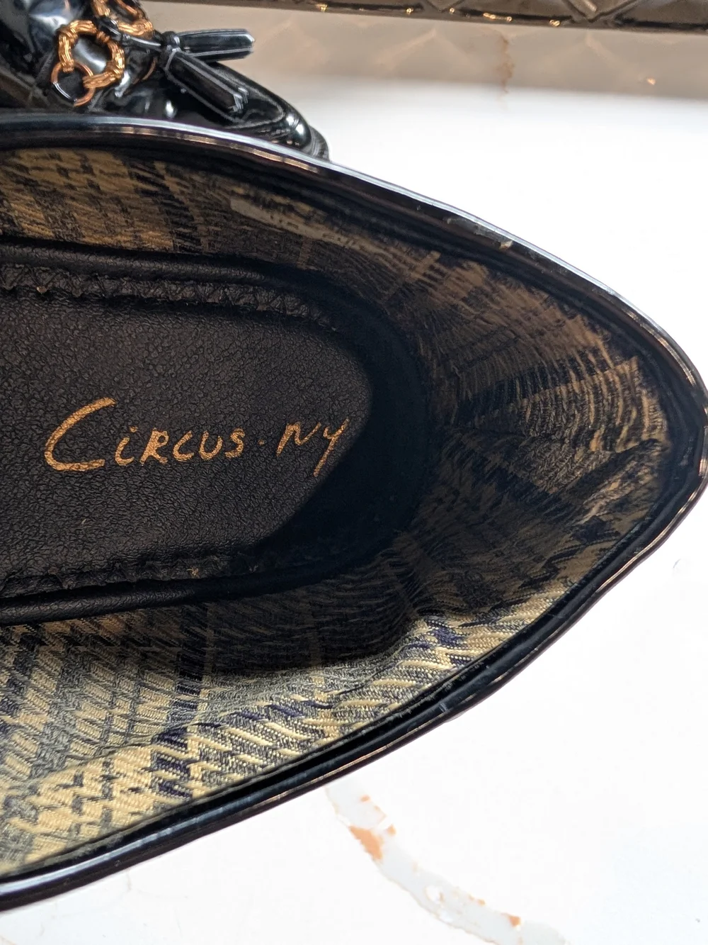 Circus NY Black Patent Tassel Loafers with Gold Accent - Women Shoes